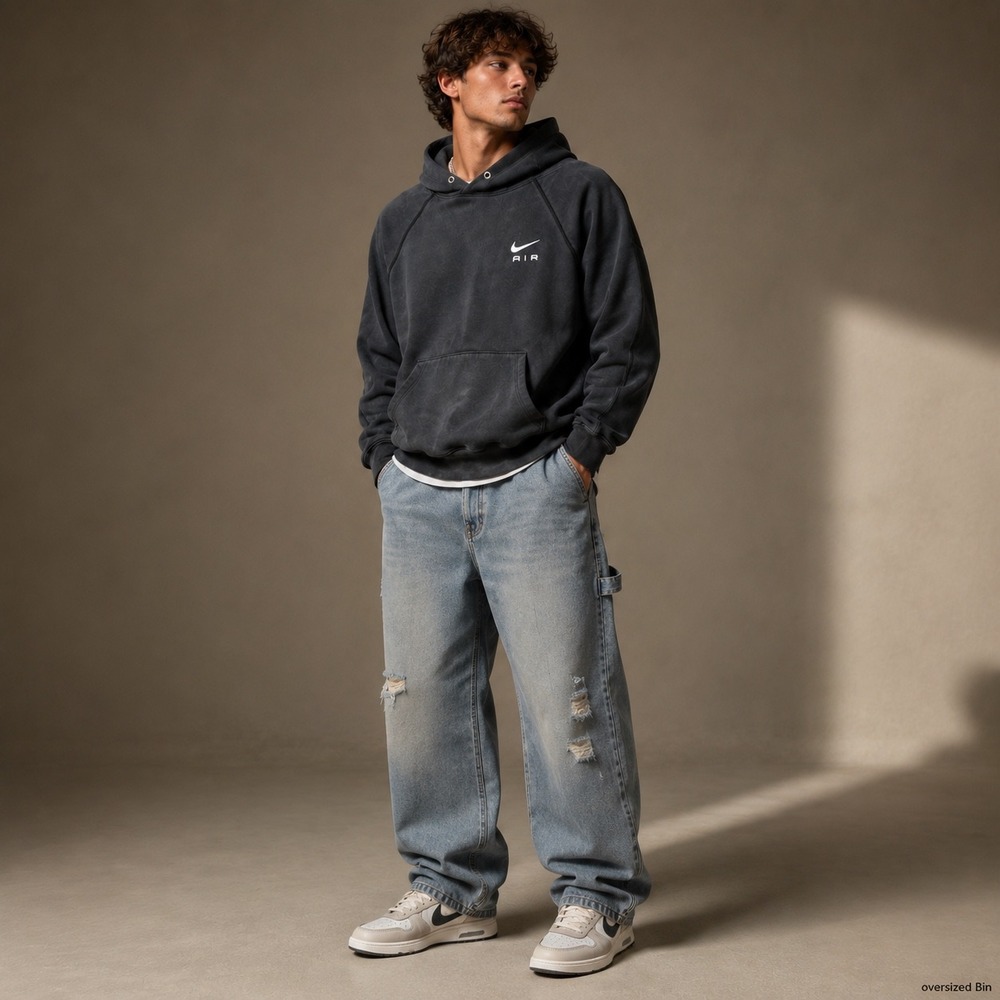 Nike Air French Terry Hoodie Mens Medium Washed Black Raglan DQ4208-010